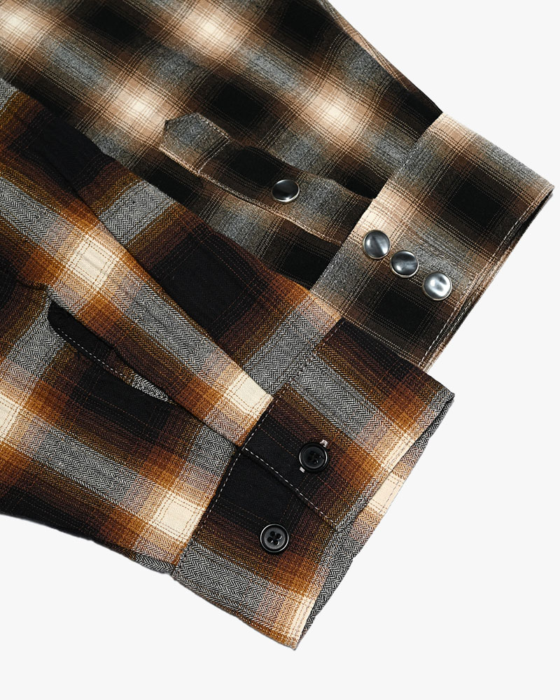 DIFFER SWITCHING CHECK SHIRT -BROWN-