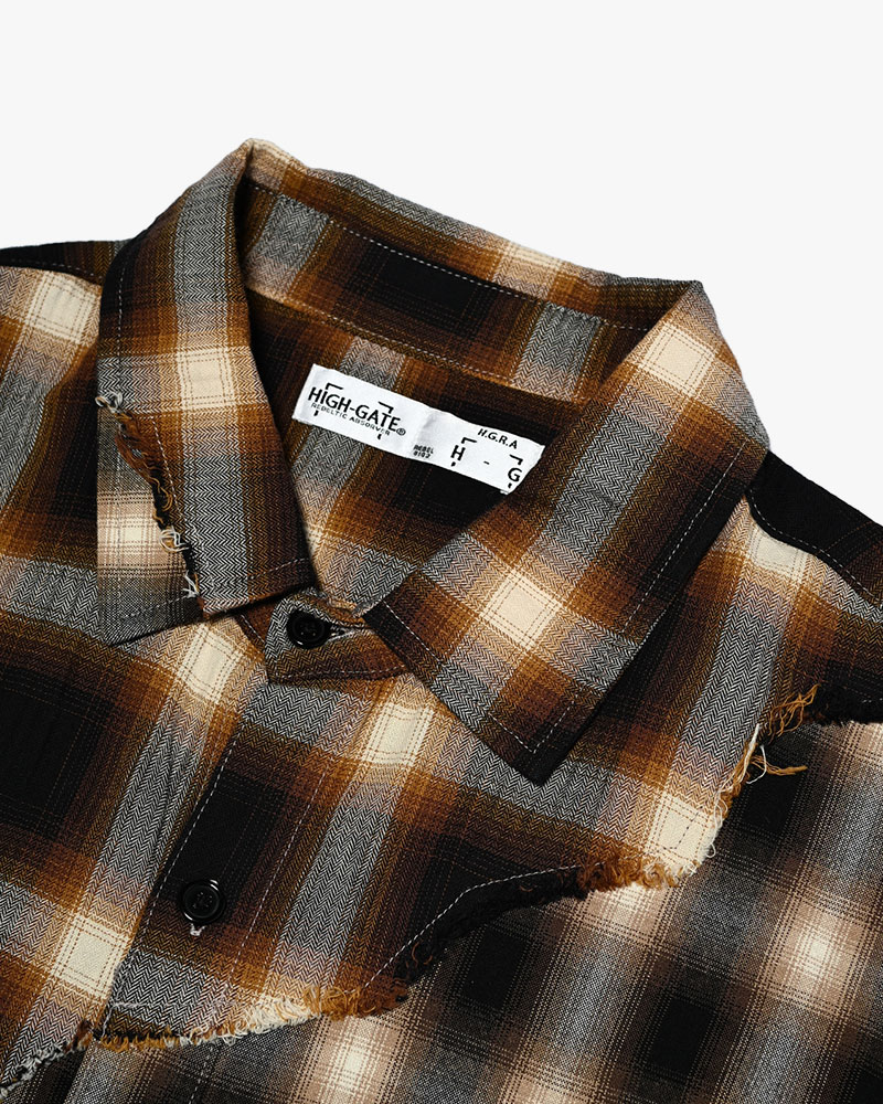 DIFFER SWITCHING CHECK SHIRT -BROWN-