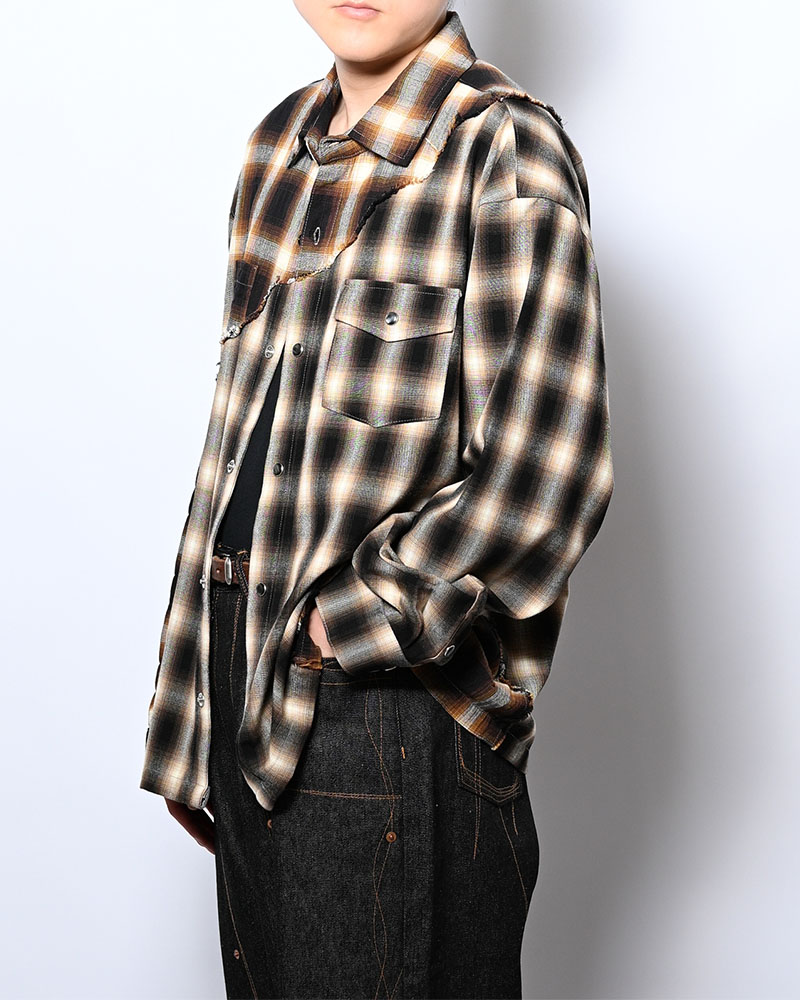 DIFFER SWITCHING CHECK SHIRT -BROWN-