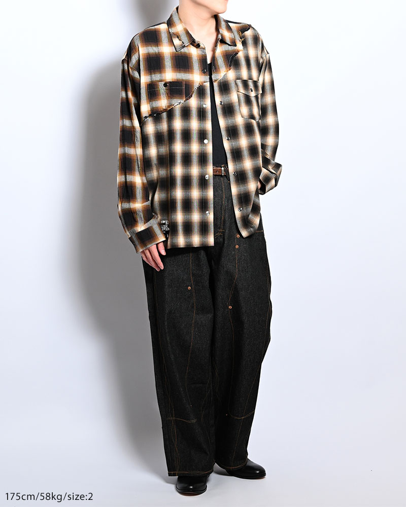 DIFFER SWITCHING CHECK SHIRT -BROWN-