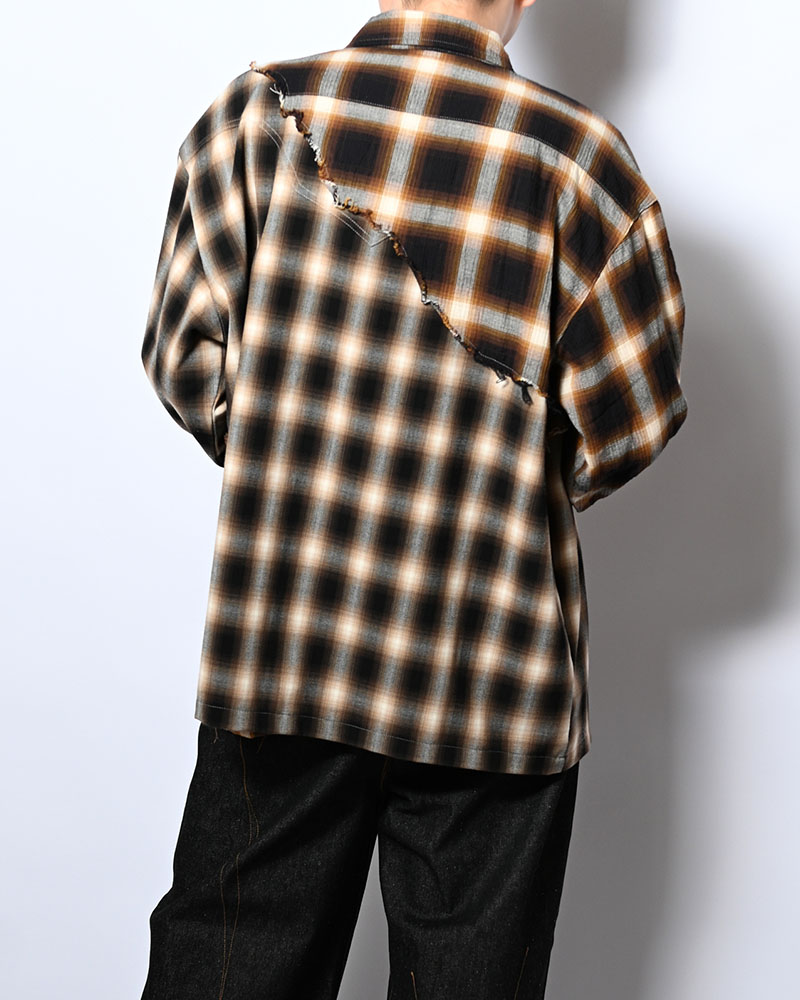 DIFFER SWITCHING CHECK SHIRT -BROWN-