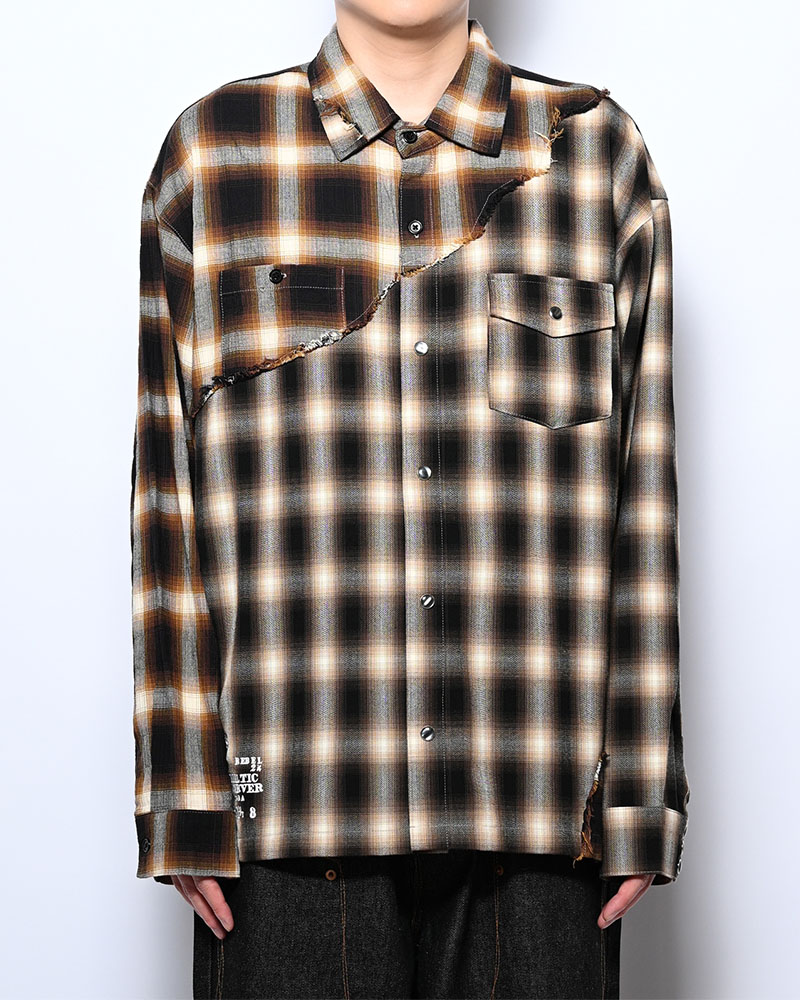 DIFFER SWITCHING CHECK SHIRT -BROWN-