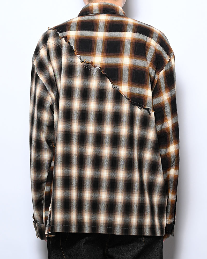 DIFFER SWITCHING CHECK SHIRT -BROWN-