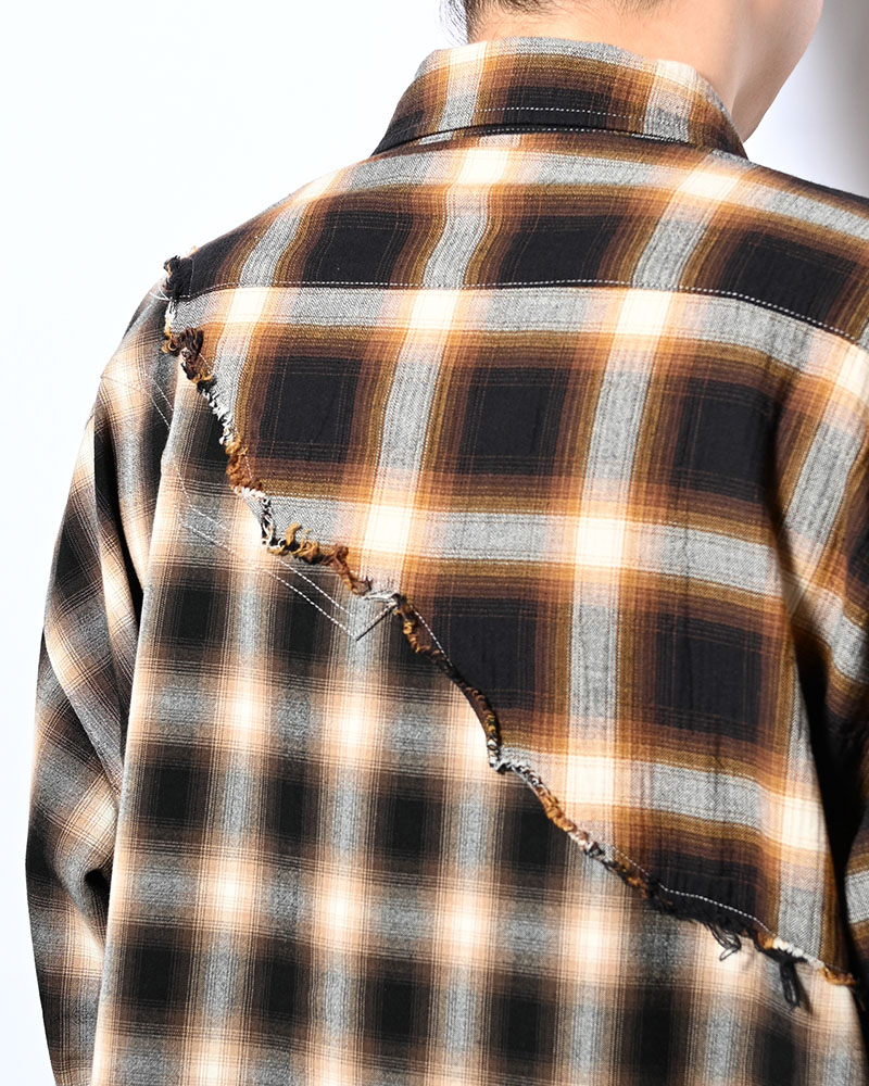 DIFFER SWITCHING CHECK SHIRT -BROWN-