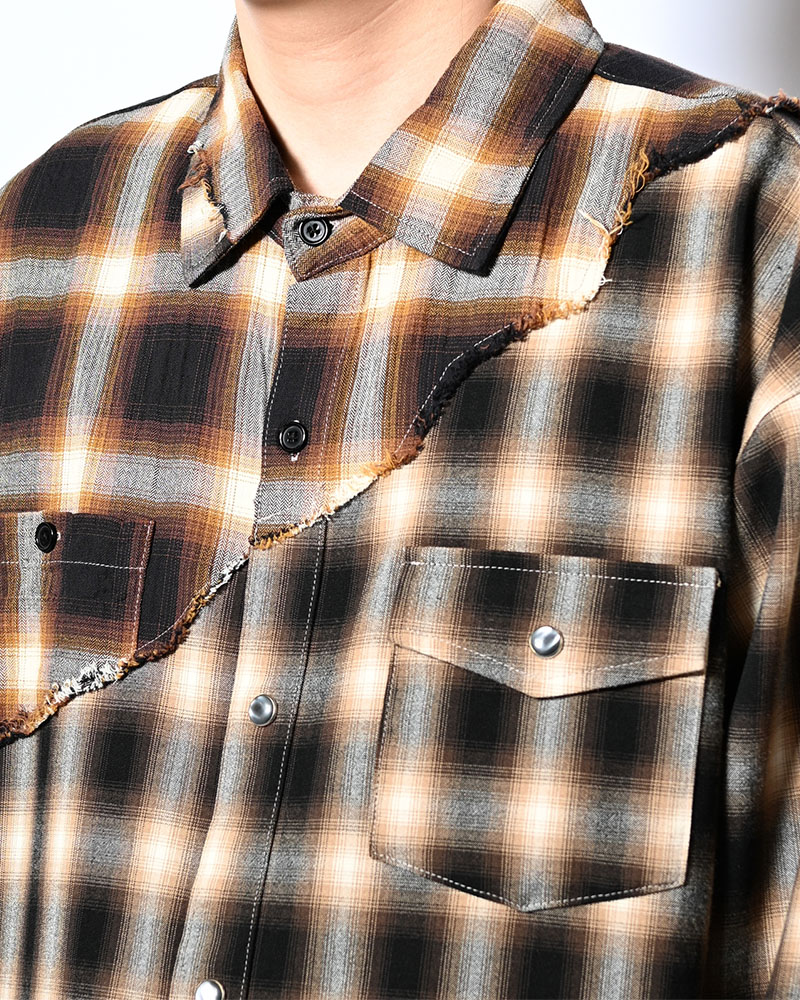 DIFFER SWITCHING CHECK SHIRT -BROWN-