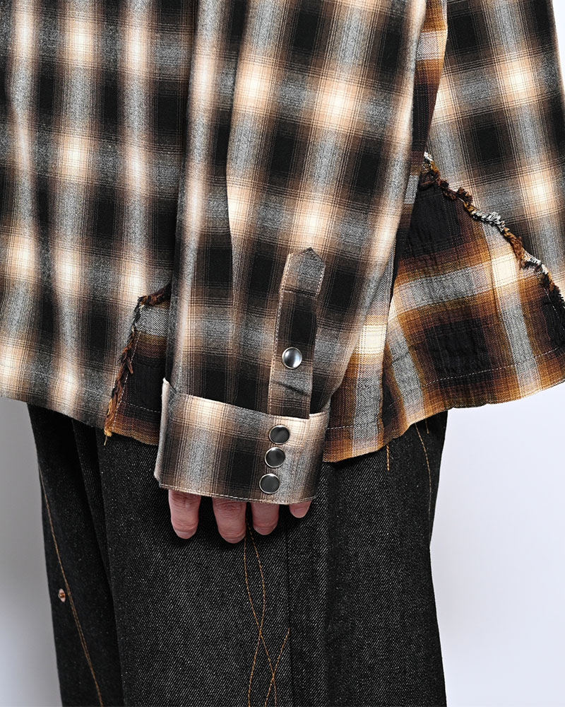 DIFFER SWITCHING CHECK SHIRT -BROWN-