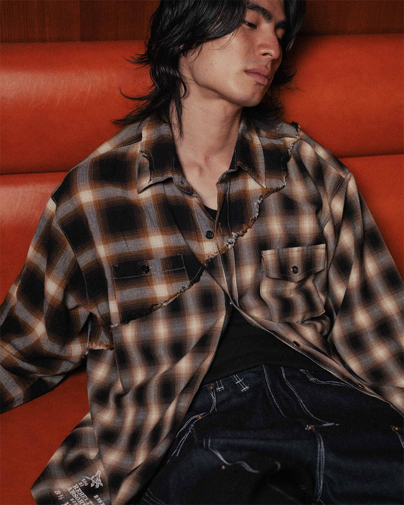 DIFFER SWITCHING CHECK SHIRT -BROWN-