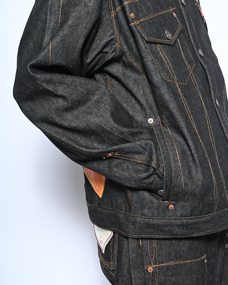 ROUGH STITCH DENIM JACKET -BLACK-