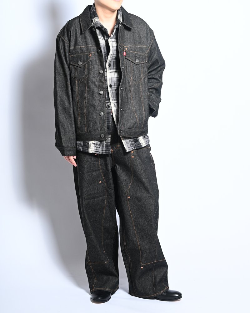 ROUGH STITCH DENIM JACKET -BLACK-