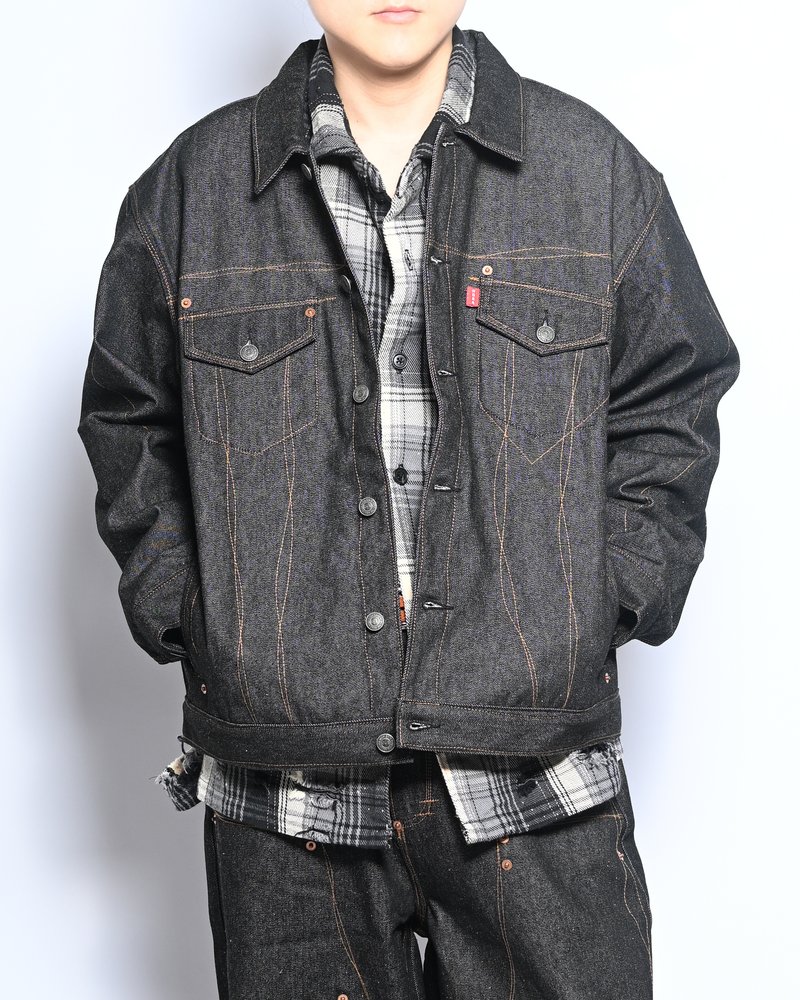 ROUGH STITCH DENIM JACKET -BLACK-