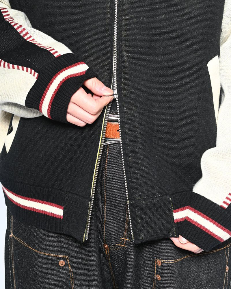 JACQUARD KNIT SUKA JACKET -BLACK-