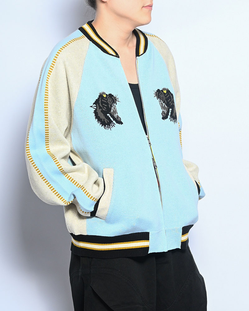 JACQUARD KNIT SUKA JACKET -LIGHT BLUE-