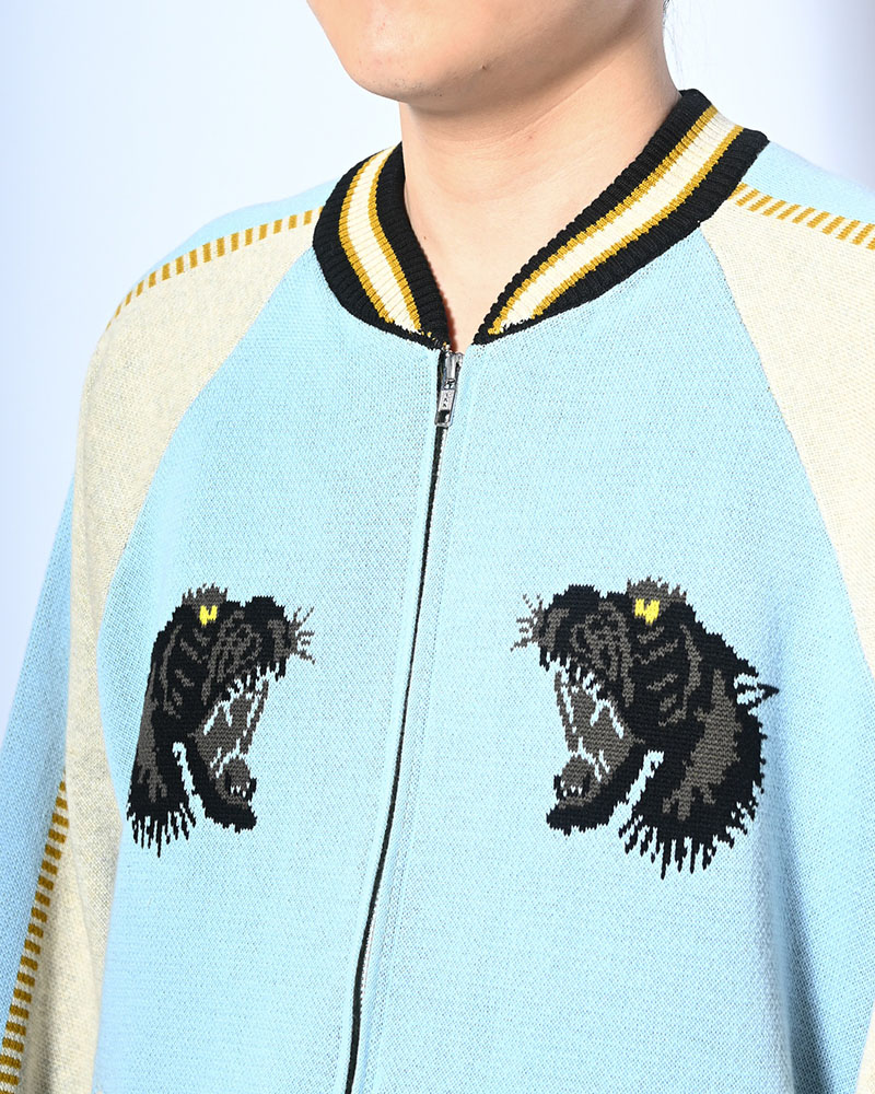 JACQUARD KNIT SUKA JACKET -LIGHT BLUE-