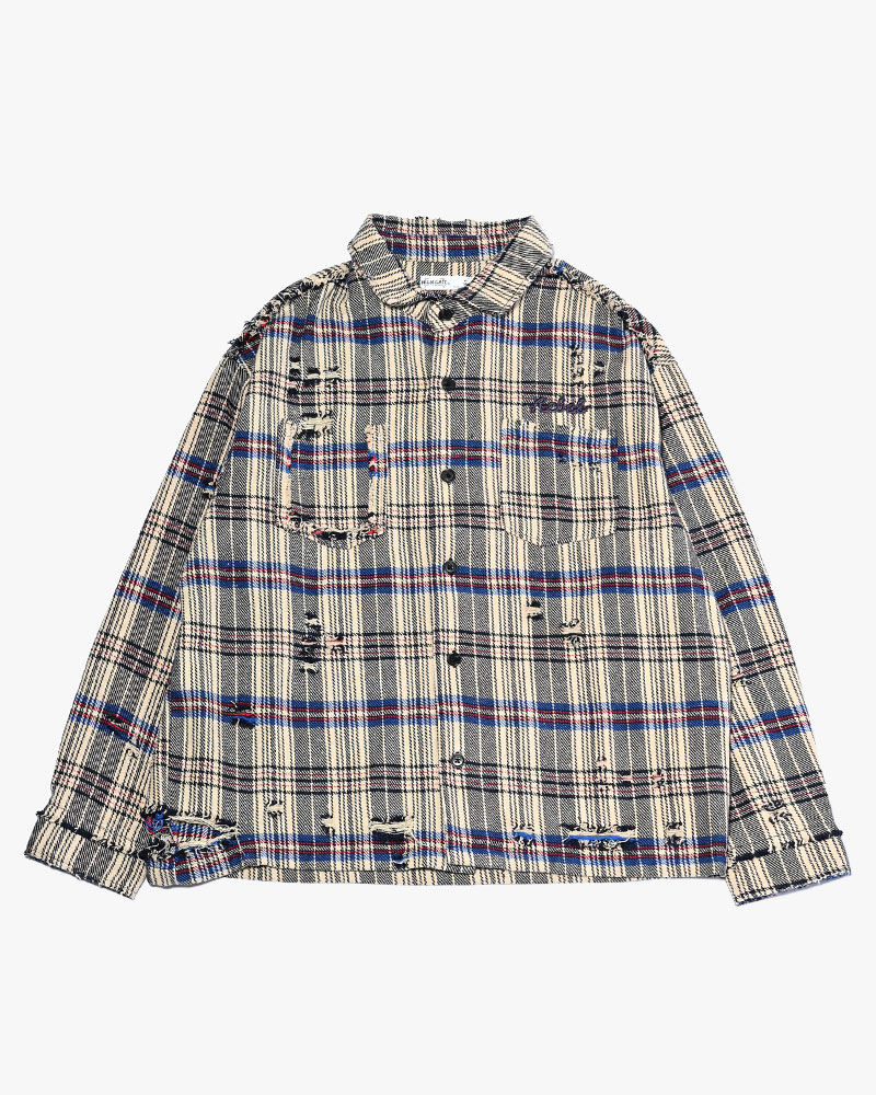 DAMAGE HEAVY CHECK SHIRT -BEIGE-