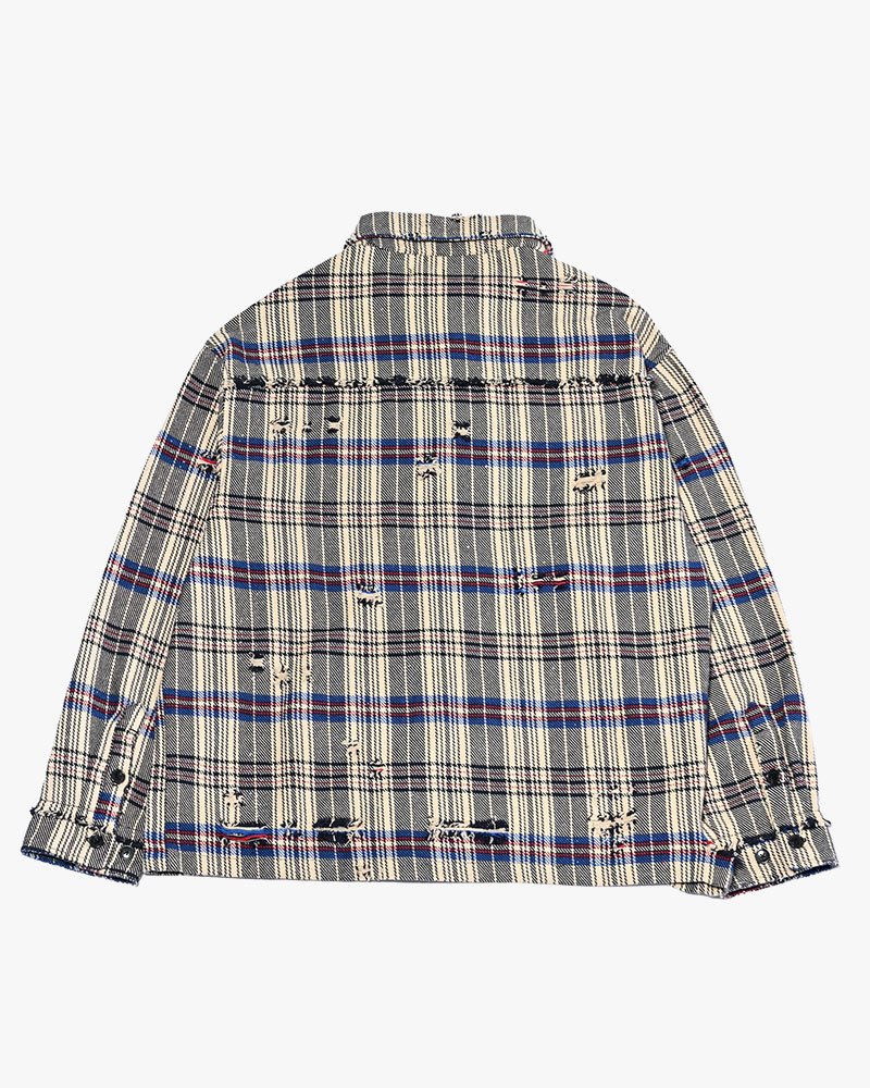 DAMAGE HEAVY CHECK SHIRT -BEIGE-
