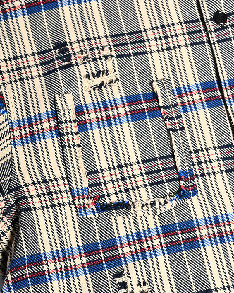 DAMAGE HEAVY CHECK SHIRT -BEIGE-