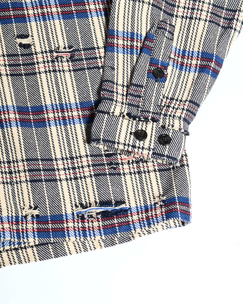 DAMAGE HEAVY CHECK SHIRT -BEIGE-