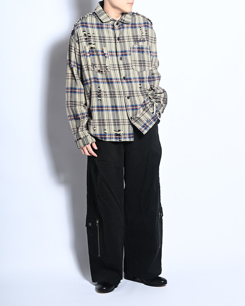 DAMAGE HEAVY CHECK SHIRT -BEIGE-