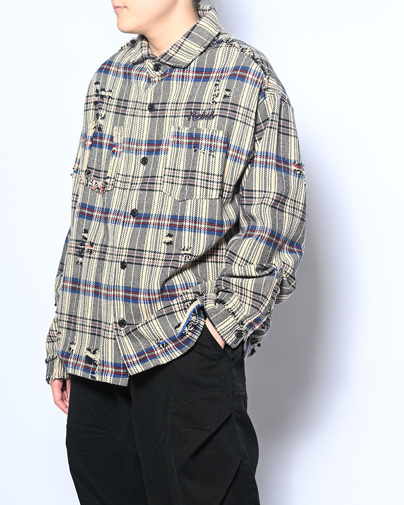 DAMAGE HEAVY CHECK SHIRT -BEIGE-