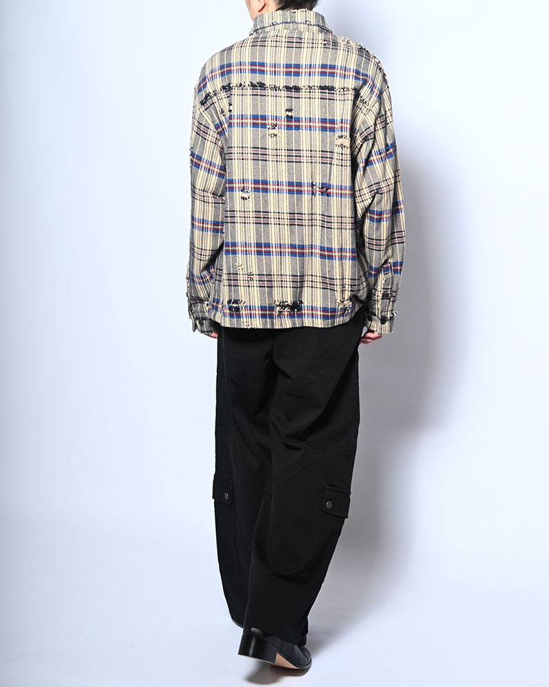 DAMAGE HEAVY CHECK SHIRT -BEIGE-