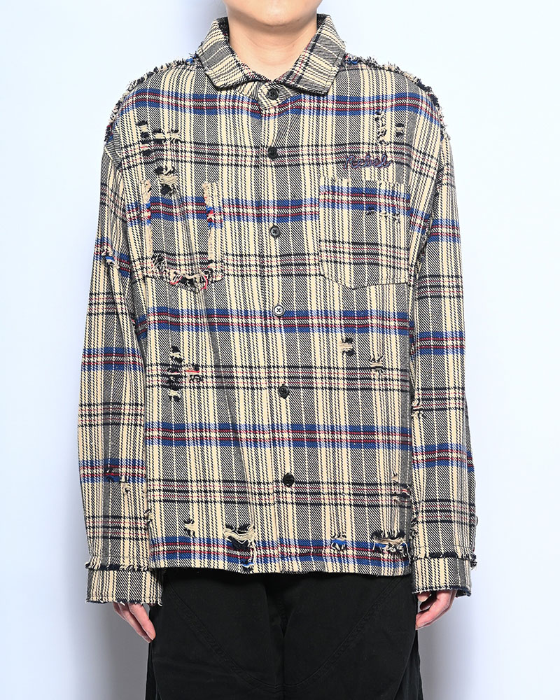 DAMAGE HEAVY CHECK SHIRT -BEIGE-
