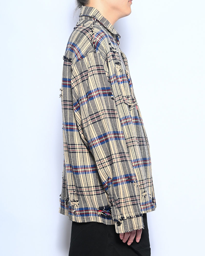 DAMAGE HEAVY CHECK SHIRT -BEIGE-