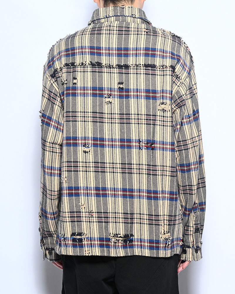 DAMAGE HEAVY CHECK SHIRT -BEIGE-