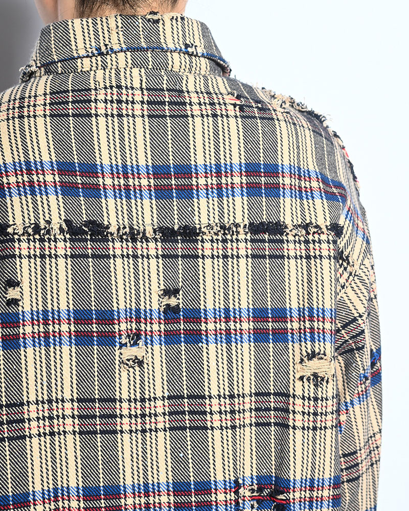 DAMAGE HEAVY CHECK SHIRT -BEIGE-