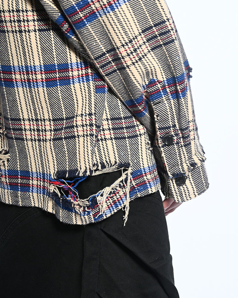 DAMAGE HEAVY CHECK SHIRT -BEIGE-
