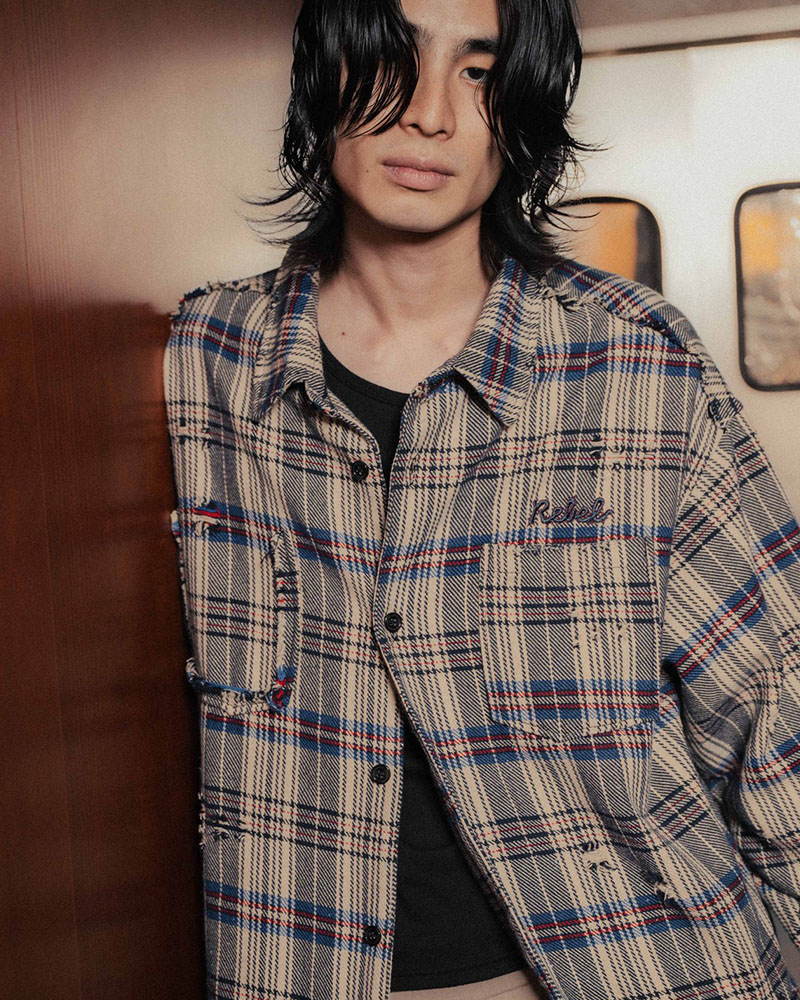 DAMAGE HEAVY CHECK SHIRT -BEIGE-