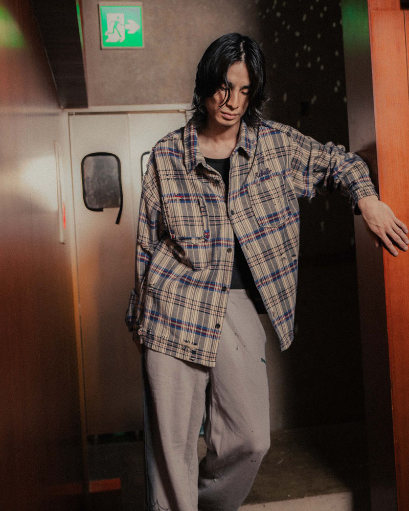 DAMAGE HEAVY CHECK SHIRT -BEIGE-