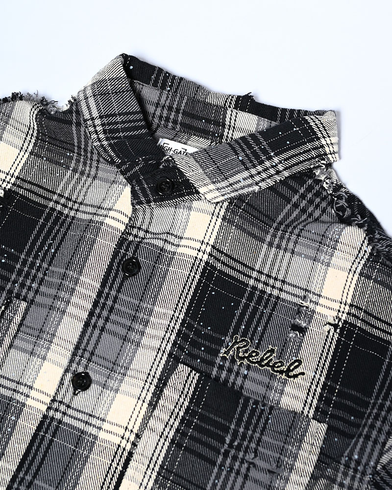 DAMAGE HEAVY CHECK SHIRT -BLACK-