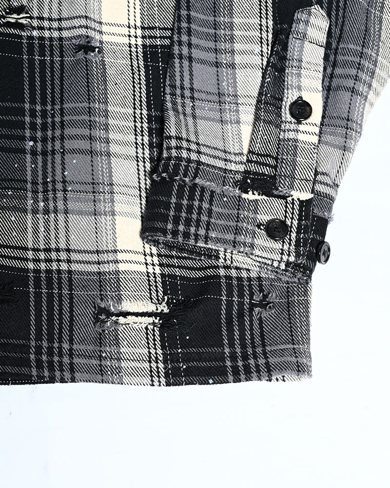 DAMAGE HEAVY CHECK SHIRT -BLACK-