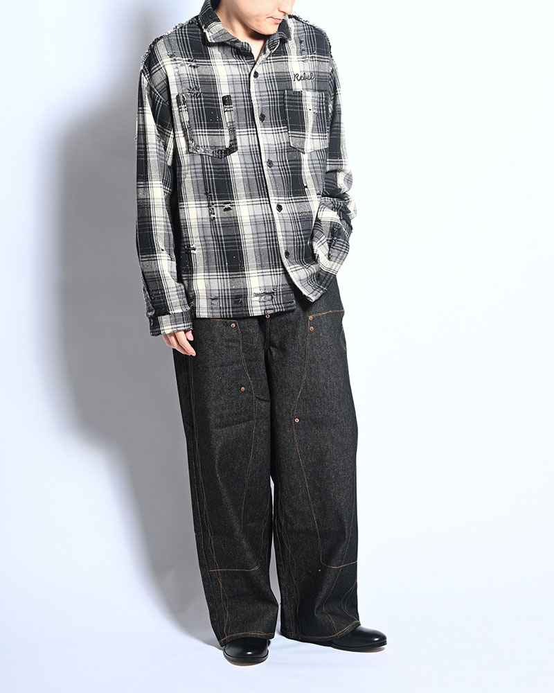 DAMAGE HEAVY CHECK SHIRT -BLACK-