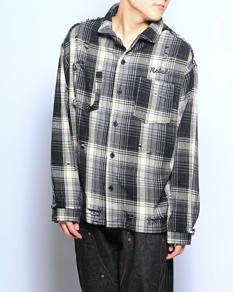 DAMAGE HEAVY CHECK SHIRT -BLACK-
