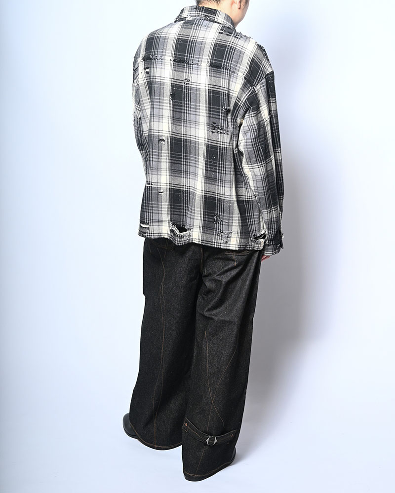 DAMAGE HEAVY CHECK SHIRT -BLACK-