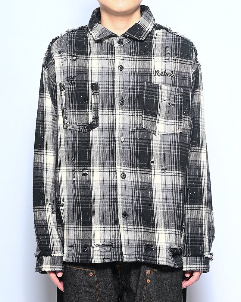 DAMAGE HEAVY CHECK SHIRT -BLACK-