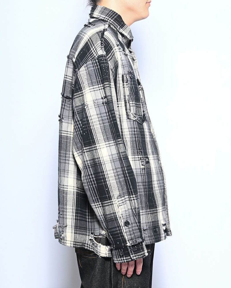 DAMAGE HEAVY CHECK SHIRT -BLACK-