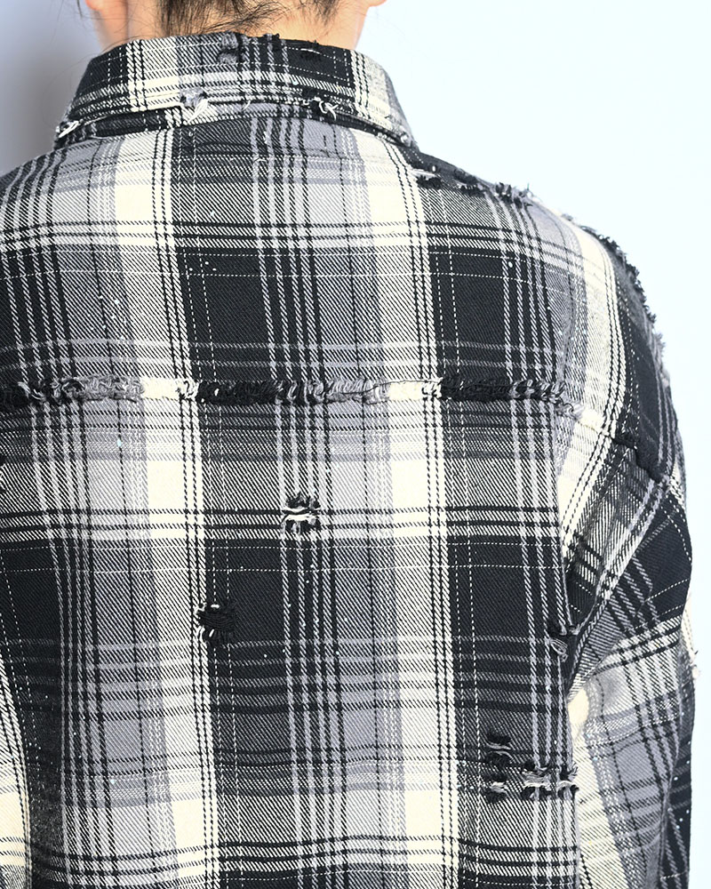 DAMAGE HEAVY CHECK SHIRT -BLACK-