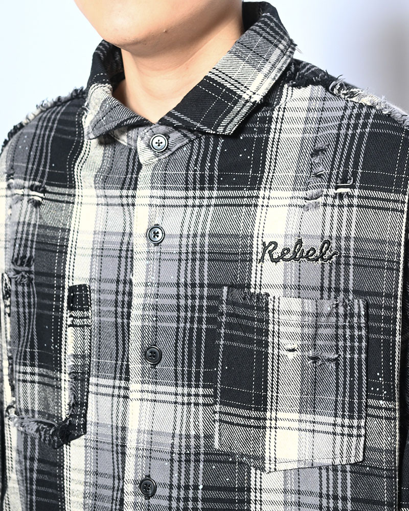 DAMAGE HEAVY CHECK SHIRT -BLACK-
