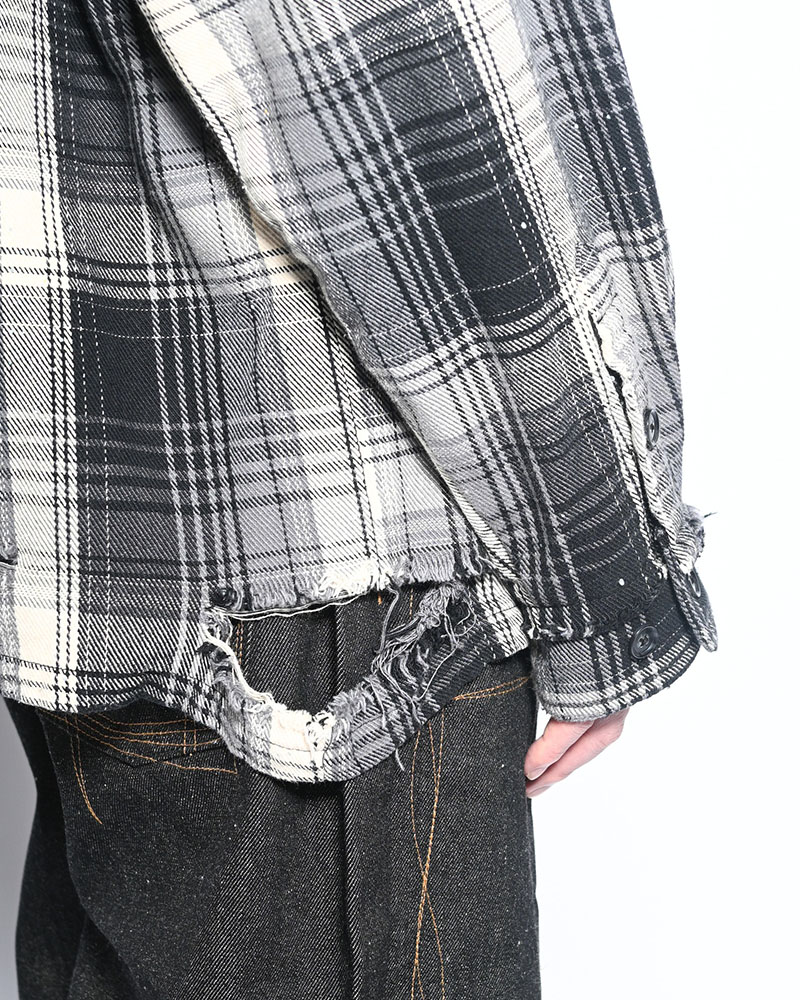 DAMAGE HEAVY CHECK SHIRT -BLACK-