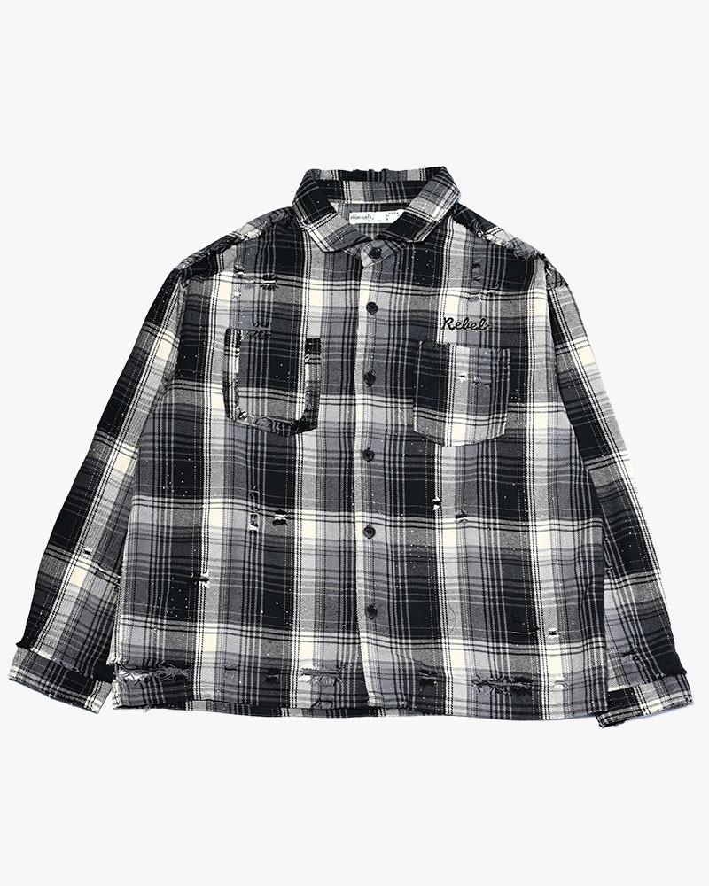 DAMAGE HEAVY CHECK SHIRT -BLACK-