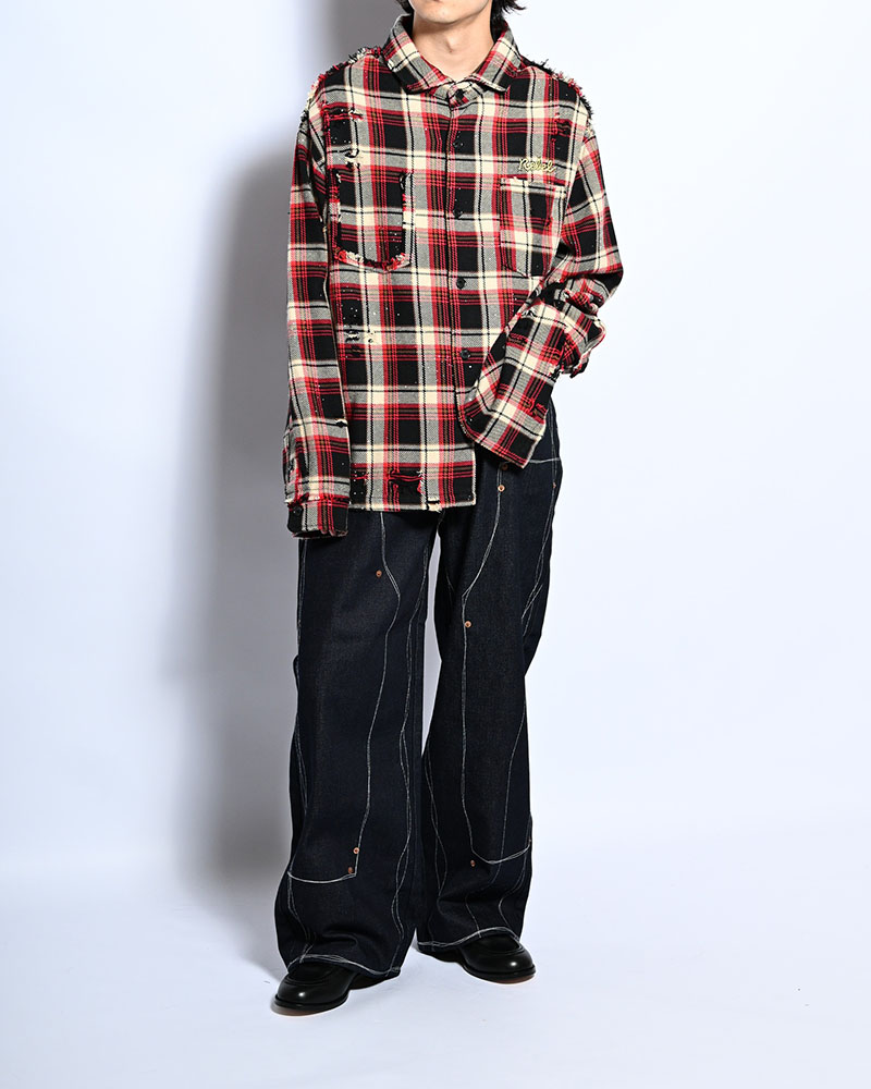 DAMAGE HEAVY CHECK SHIRT -RED-