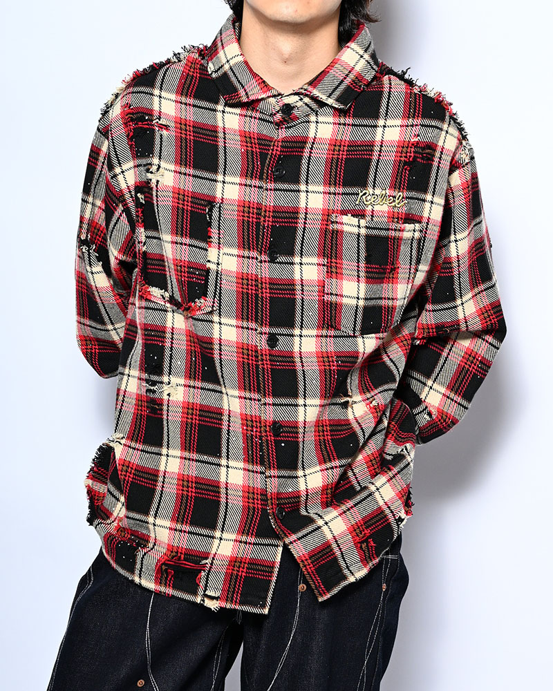 DAMAGE HEAVY CHECK SHIRT -RED-
