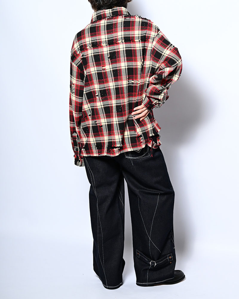 DAMAGE HEAVY CHECK SHIRT -RED-