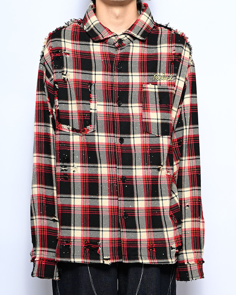 DAMAGE HEAVY CHECK SHIRT -RED-