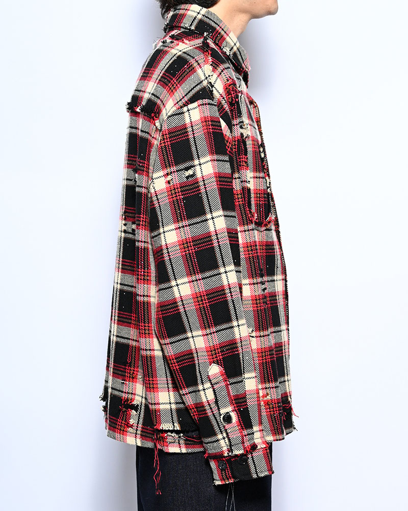 DAMAGE HEAVY CHECK SHIRT -RED-