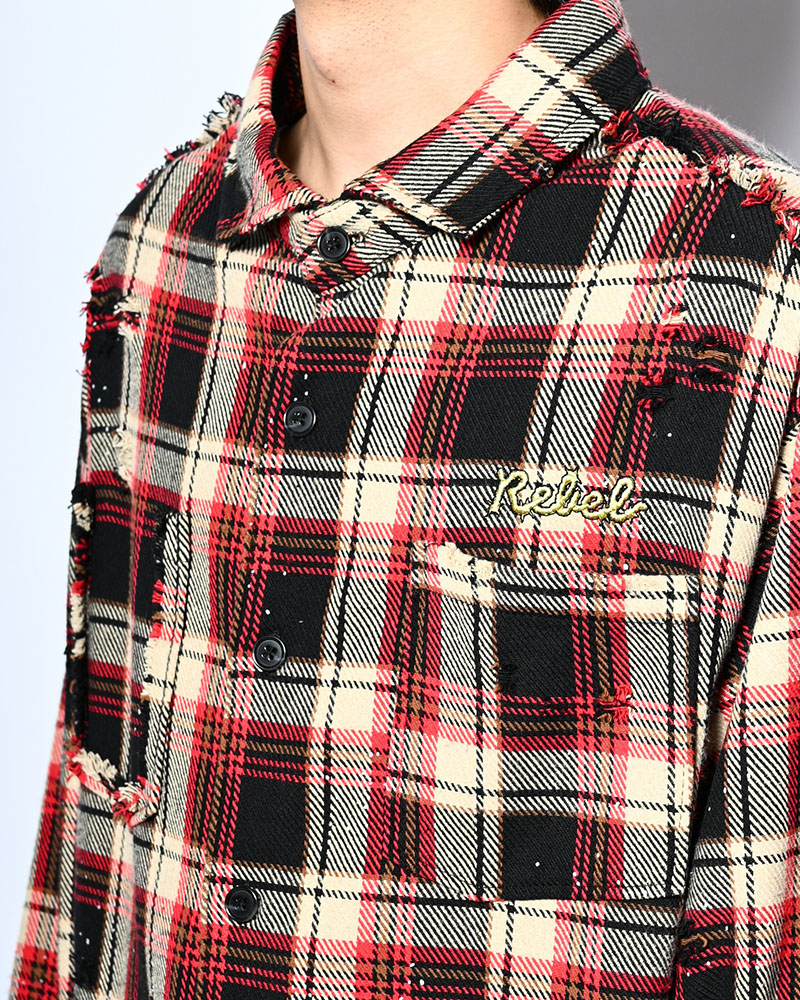 DAMAGE HEAVY CHECK SHIRT -RED-