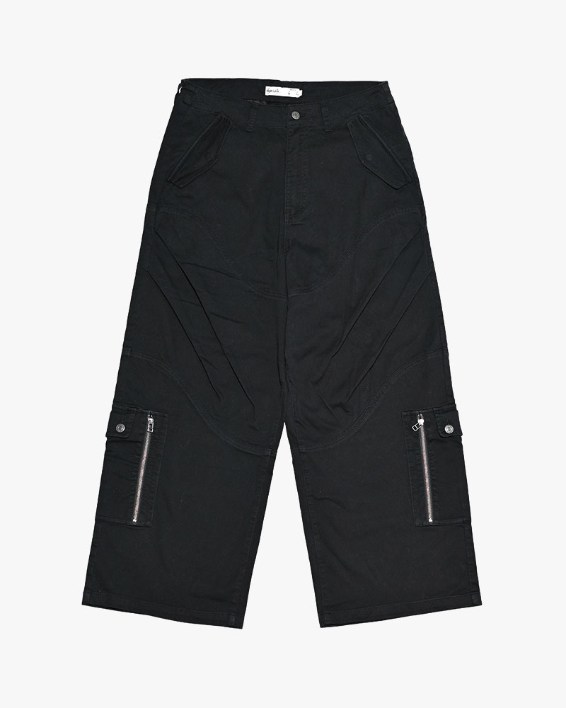 TUCK CURGO PANTS -BLACK-