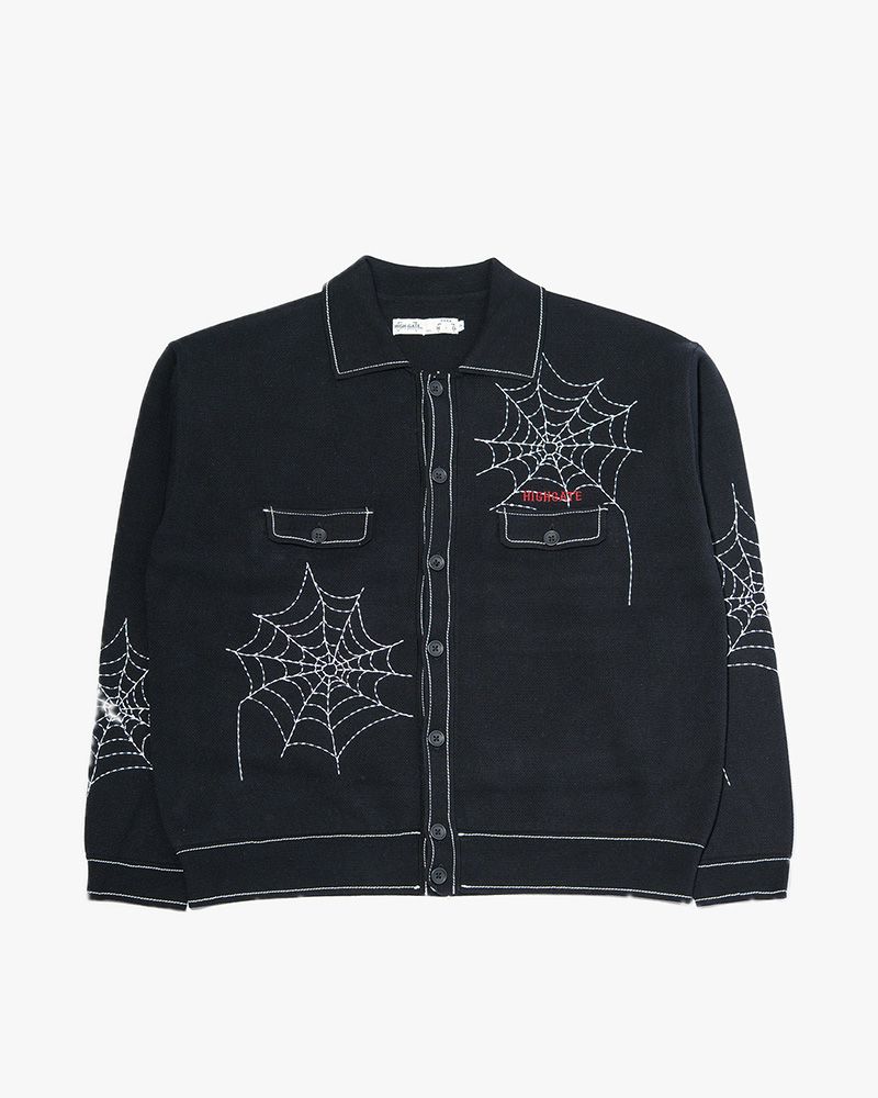SPIDER STITCH KNIT SHIRT -BLACK-